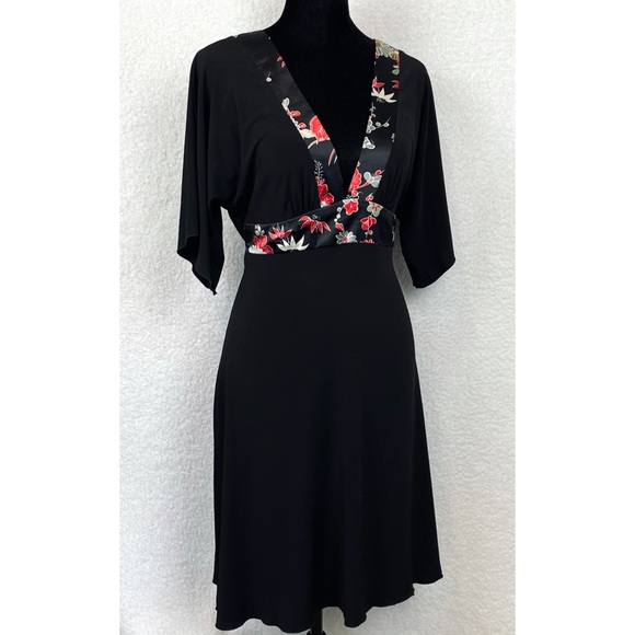 LOVE TEASE • Black Floral Trim V-Neck Mini Dress - Picture 4 of 13